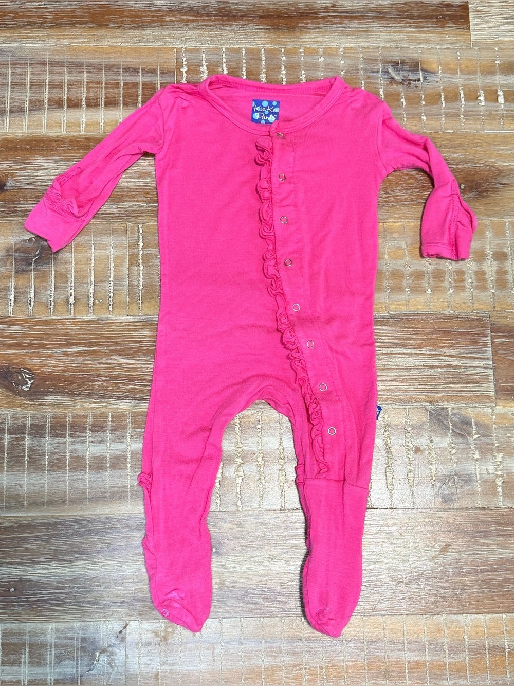 Kickee Pants Pink Bamboo Ruffle Footie Pajama Onesie 0-3m